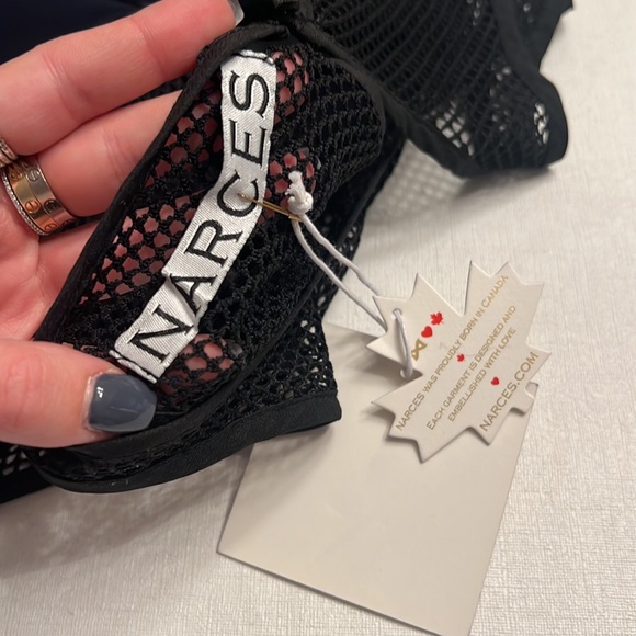 NWT Narces Navy Blue Neoprene Fit & Flare Dress with Mesh Top - Picture 5 of 6